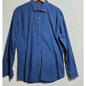 Paul Smith London Mens Slim Fit Navy Blue Button Down Shirt Italy Made 16/17 L